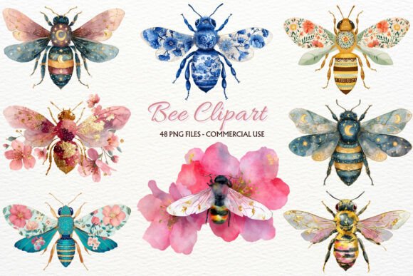 Download Floral Bee Clipart Boho Cottagecore PNG - Png Collection