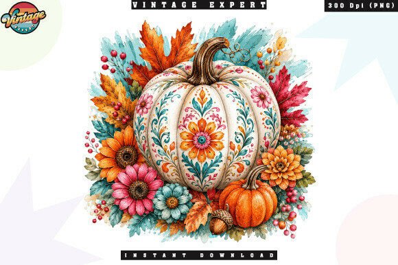 Download Floral Pumpkin Autumn Watercolor PNG - Png Collection