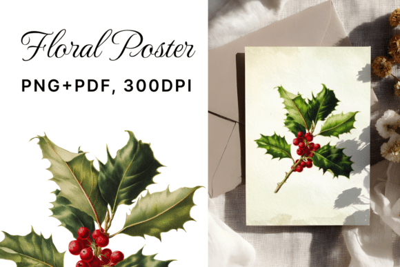 Download Vintage Holly with Berries, PNG + PDF - Png Collection