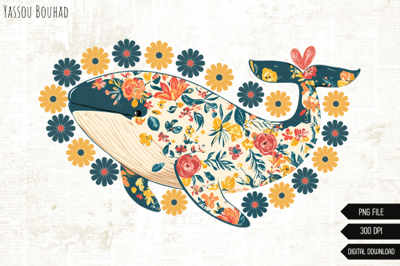 Download Floral Summer Whale Png, Nautical Design - Png Collection