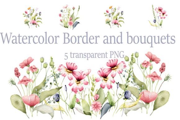 Download Watercolor Flowers Border and Bouquets - Bouquets Collection