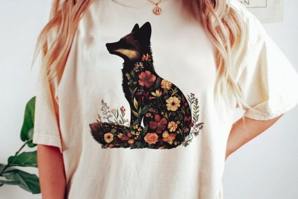 Download Floral Fox Silhouette Dark Boho Art Png - Png Collection
