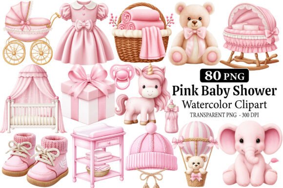 Download Pink Baby Shower Clipart Watercolor PNG - Png Collection