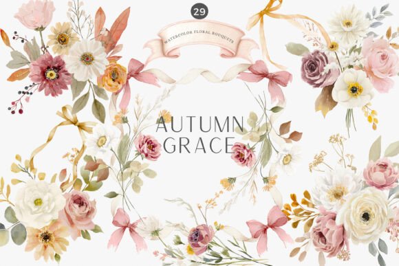 Download Autumn Florals Watercolor Bouquets Png - Png Collection