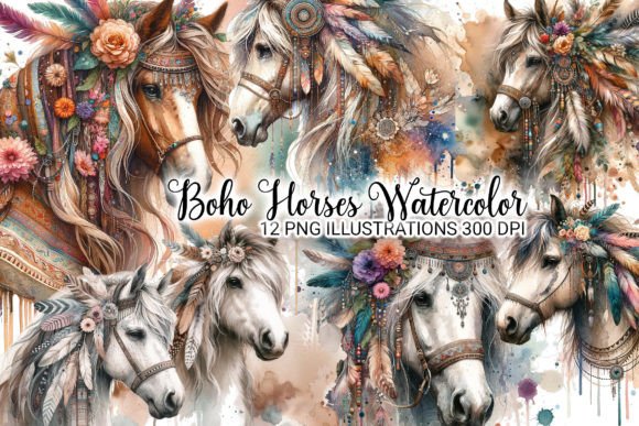 Download Boho Horses Watercolor 12 PNG Bundle - Png Collection