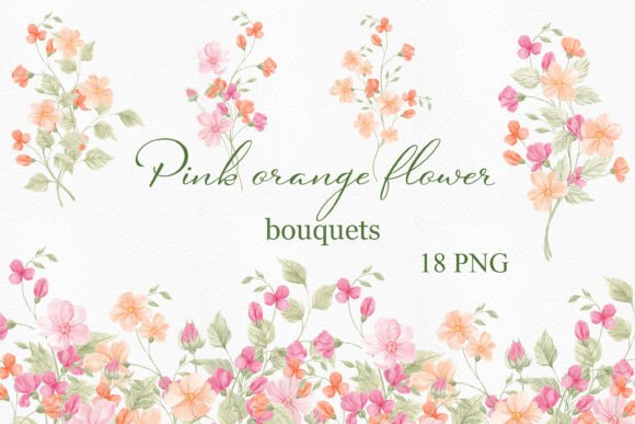 Download Watercolor Pink Orange Flower Bouquets - Bouquets Collection