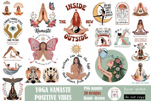 Download YOGA NAMASTE, POSITIVE VIBES PNG Bundle - Png Collection