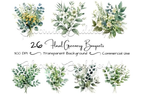 Download 26 Floral Bouquets Greenery Clipart Set - Bouquets Collection