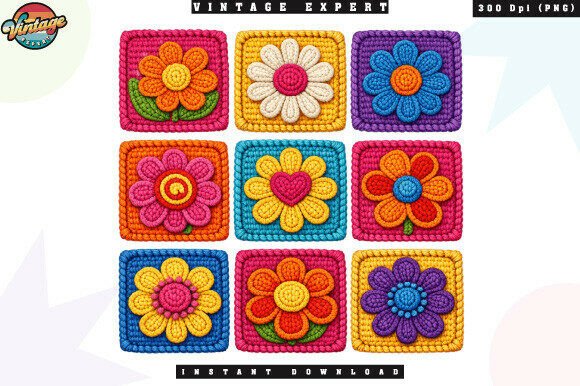 Download Retro Flowers Pattern Crochet Yarn PNG - Png Collection