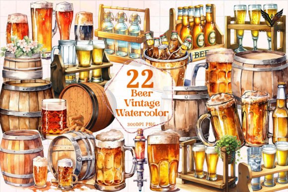 Download Beer Vintage Watercolor Clipart PNG - Png Collection