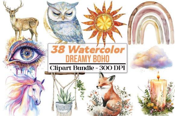 Download Watercolor Dreamy Boho Clipart PNG - Png Collection