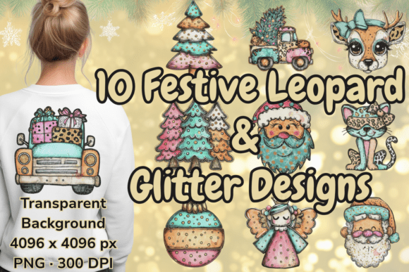 Download Teal Pink Leopard Christmas Clipart PNG - Premium Bundle