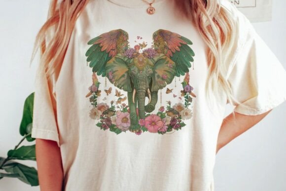 Download Winged Elephant Floral Boho Art Png - Png Collection