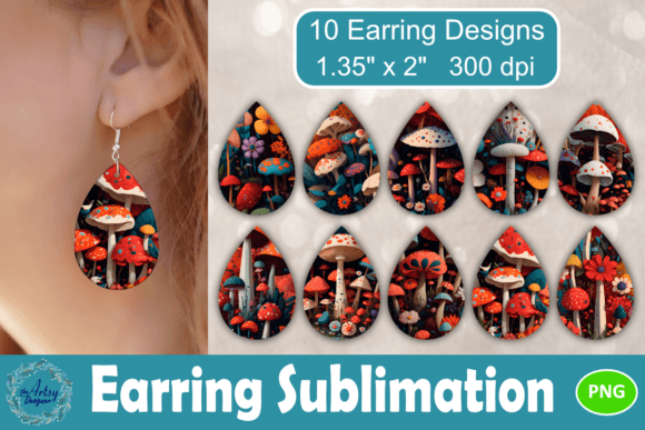 Download 3D Mushrooms Floral Teardrop Earring PNG - Png Collection