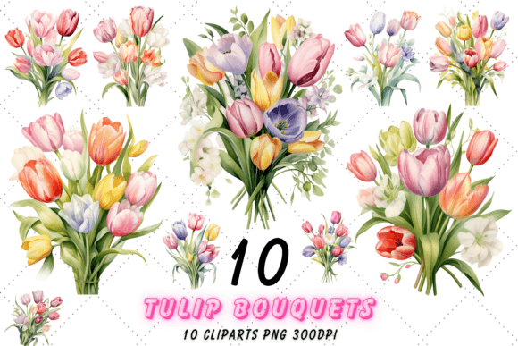 Download Pastel Tulip Bouquets Watercolor Clipart - Bouquets Collection